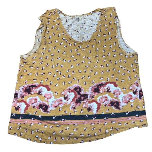 Loft Outlet Womens Sleeveless Floral Print Top Mustard & Pink XL - Picture 1 of 4